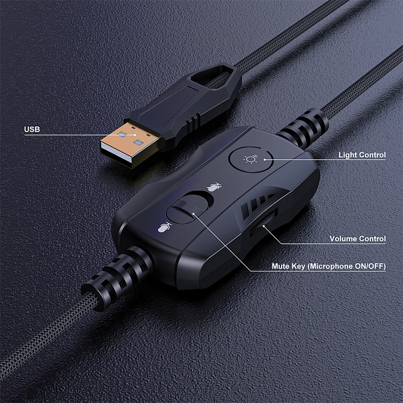 USB Gaming Headset for PC Laptop PS4/PS5 w/Virtual 7.1 Stereo 3D Surround Sound, 50mm Drivers USB Gaming Headphones Detachable Mic, RGB LED Light, Volume Control PC Gaming Headset