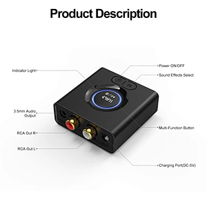 1Mii Bluetooth 5.0 Audio Receiver, AUX/3.5mm RCA Audio Adapter for Home Stereo Music Streaming System, Bass Mode, 12hrs Playtime