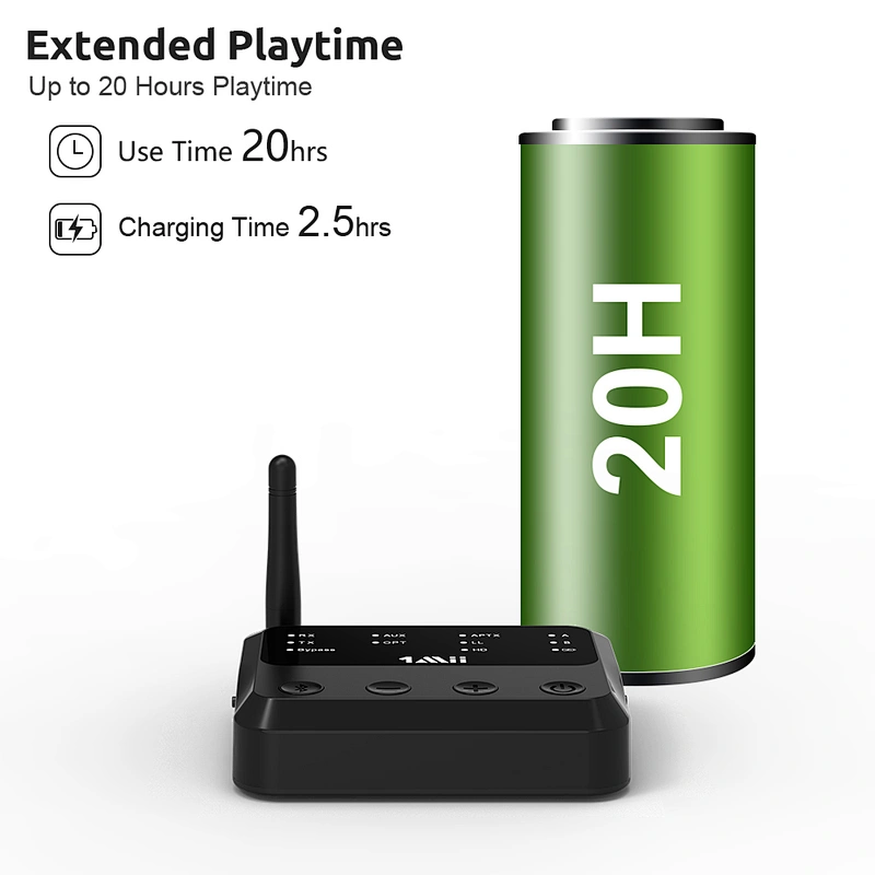 Bluetooth 5.0 Receiver Transmitter for TV/BT Headphones, Wireless Bluetooth Receiver for Home Stereo/Speakers, Built in Battery Audio Adapter Support aptX LL & HD