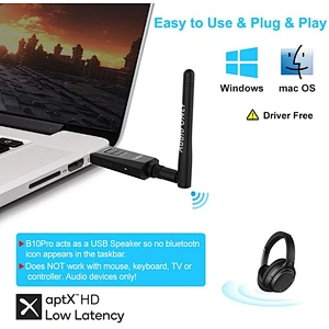 1Mii B10Pro USB Bluetooth Transmitter aptX Low Latency Wireless Audio Adapter for PC, MAC, PS4