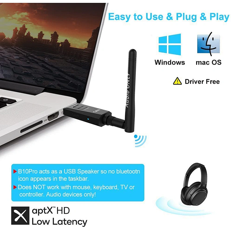 1Mii B10Pro USB Bluetooth Transmitter aptX Low Latency Wireless Audio Adapter for PC, MAC, PS4