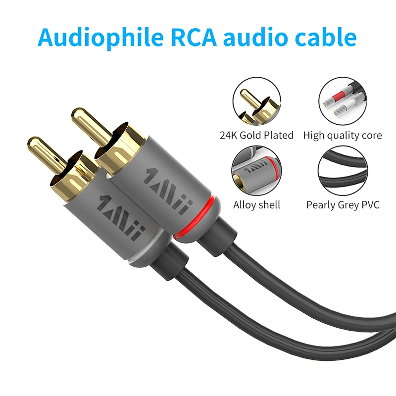 1Mii 2RCA Male to Male Stereo Audio Cable 1.8M for Speakers