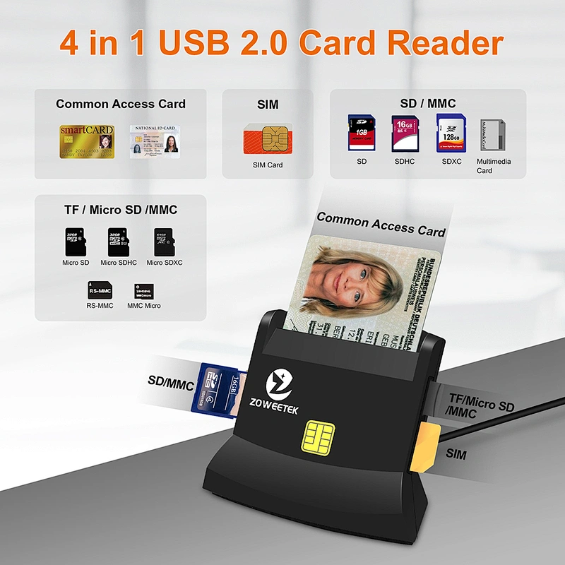 ZOWEETEK Multifunction IC/ID/TF/Micro SD/MMC/SIM Smart SD Card Reader
