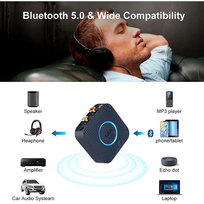 1Mii Bluetooth Audio Receiver Adapter, aptX HD Bluetooth Adapter Stereo Receiver for Music Streaming System with 3.5mm/RCA, aptX Low Latency 3D Surround Long Range