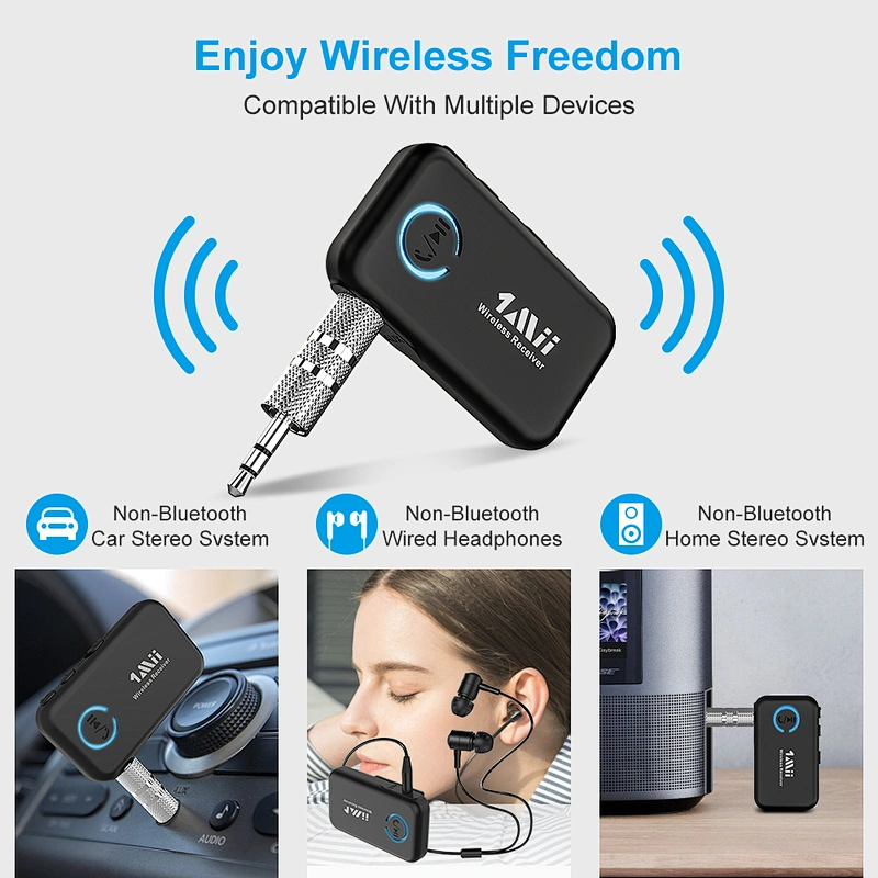 Mini Bluetooth 5.0 Audio/Music Receiver for Car, Speakers, 3.5mm AUX Wireless Stereo Audio Adapter