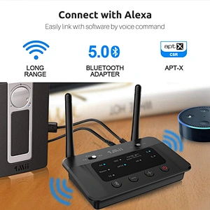 1Mii 2-in-1 Bluetooth Audio Adapter, Wireless Receiver and Transmitter with aptX HD / atpX Low Latency, Dual Link for TV