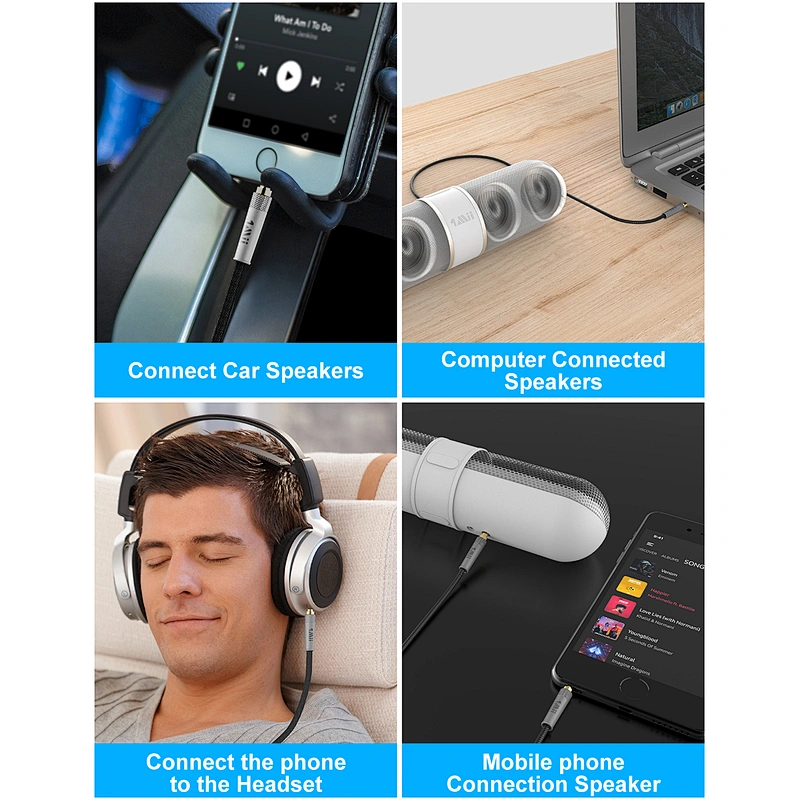 1Mii (3.3ft) 3.5mm AUX Audio Cable Male to Male Nylon Braided, Hi-Fi Sound Auxiliary Extension Cable for Headphones