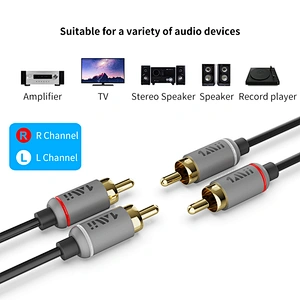 1Mii 2RCA Male to Male Stereo Audio Cable 1.8M for Speakers