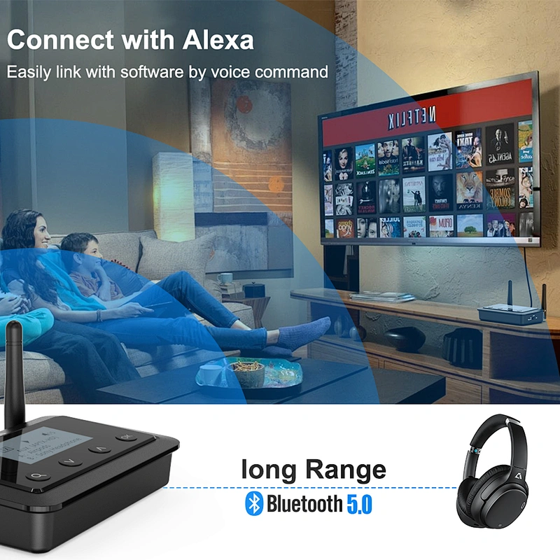 1Mii B03+ Bluetooth Transmitter Receiver for TV Home Stereo, Long Range Wireless Bluetooth Adapter for TV Audio with Screen, aptX Low Latency & HD