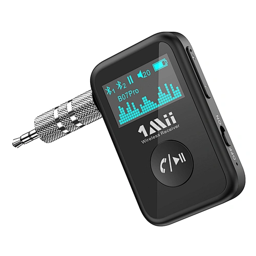 1Mii Bluetooth 5.0 Music Receiver with OLED Display, Aux Bluetooth Adapter for Car/Home Stereo/Speakers, Hands-Free Call, Dual Connection and Long Battery Life