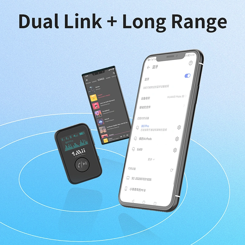 1Mii Bluetooth 5.0 Music Receiver with OLED Display, Aux Bluetooth Adapter for Car/Home Stereo/Speakers, Hands-Free Call, Dual Connection and Long Battery Life