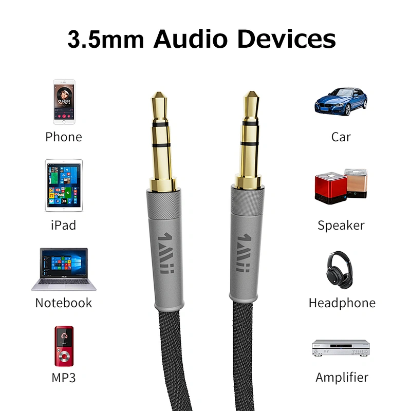 1Mii (3.3ft) 3.5mm AUX Audio Cable Male to Male Nylon Braided, Hi-Fi Sound Auxiliary Extension Cable for Headphones