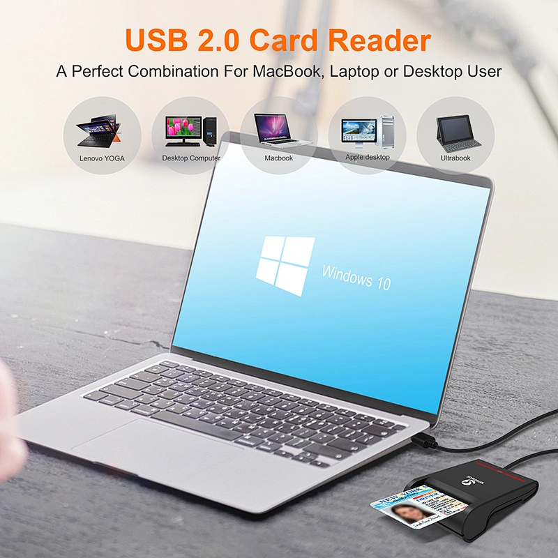 ZOWEETEK USB 2.0 Credit Card Reader Writer DNi/CAC/IC/ID/ATM/Bank EMV Card Reader
