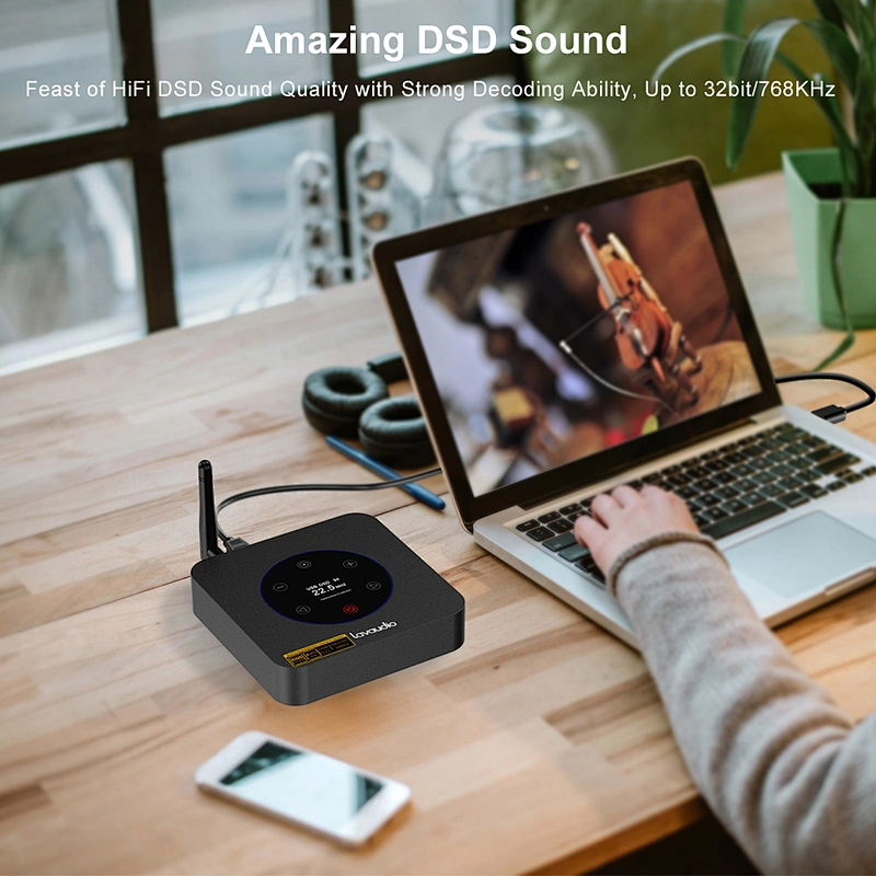1Mii DS601 Bluetooth 5.0 Audio Decoder, HiFi LDAC aptX HD, USB DAC w/ Touchscreen for Home Stereo AV Receiver / Amplifier ES9038Q2M*2 XMOS XU208 DSD512 PCM32Bit/768Khz RCA Out