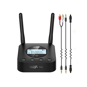 1Mii B06TX+ Long Range Bluetooth 5.0 Transmitter for TV /PC/Projector to 2 Wireless Headphones/Speakers, Bluetooth Adapter for TV w/ Screen Display Plug n Play, aptX Low Latency & HD Audio