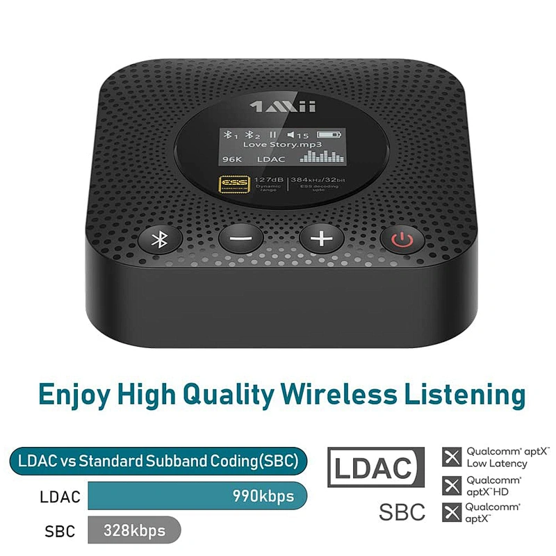 1Mii B06HD+ Bluetooth Receiver, HiFi Bluetooth 5.0 Audio Adapter w/ Audiophile DAC, LDAC, aptX HD & Low Latency, Volume Control & OLED Display for Home Stereo AV Receiver/Stereo Amplifier