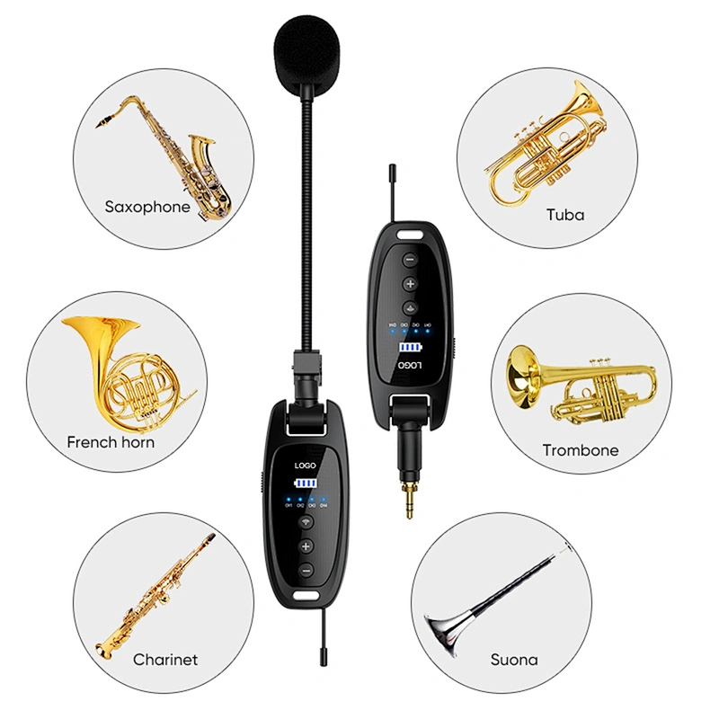 Original Sound Transmitter Receiver Plug&Play Instrument Mic System UHF Wireless Microphone for Saxophone Trumpets