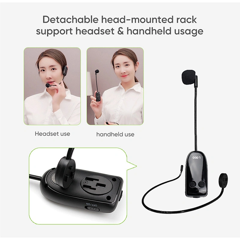 30m Wireless Distance UHF Technology Portable Headset Wireless Microphone with 3.5mm and 6.5mm Connector for Audio Equipment