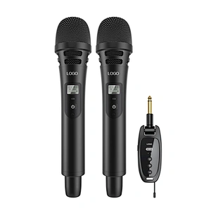 Dynamic Aluminium Shell UHF Dual Wireless Two Mic Connection Handheld Acoustic Microphone with Wireless Receiver
