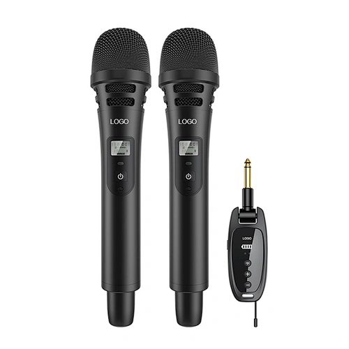 Dynamic Aluminium Shell UHF Dual Wireless Two Mic Connection Handheld Acoustic Microphone with Wireless Receiver