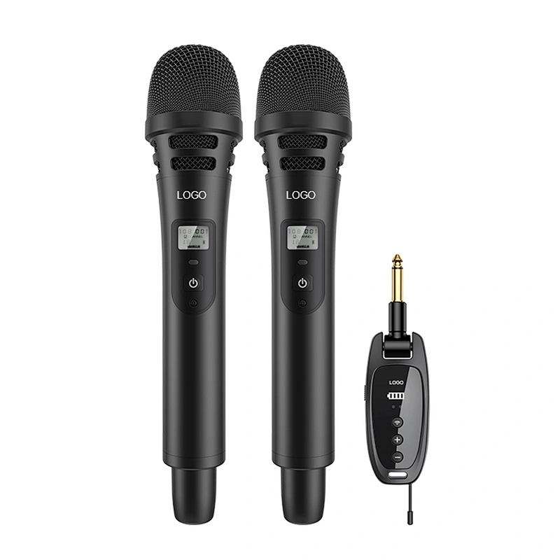 Dynamic Aluminium Shell UHF Dual Wireless Two Mic Connection Handheld Acoustic Microphone with Wireless Receiver