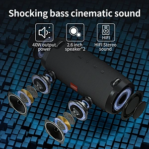 40W Output Power BT Speaker IPX5 Waterproof and 4400mAh Rechargeable Wireless Music Player with 2.6 inch Speaker x 2