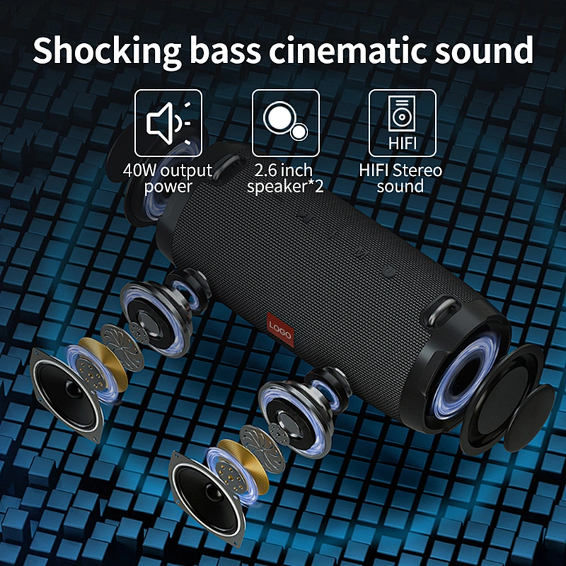 40W Output Power BT Speaker IPX5 Waterproof and 4400mAh Rechargeable Wireless Music Player with 2.6 inch Speaker x 2