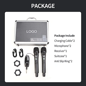 Dynamic Aluminium Shell UHF Dual Wireless Two Mic Connection Handheld Acoustic Microphone with Wireless Receiver