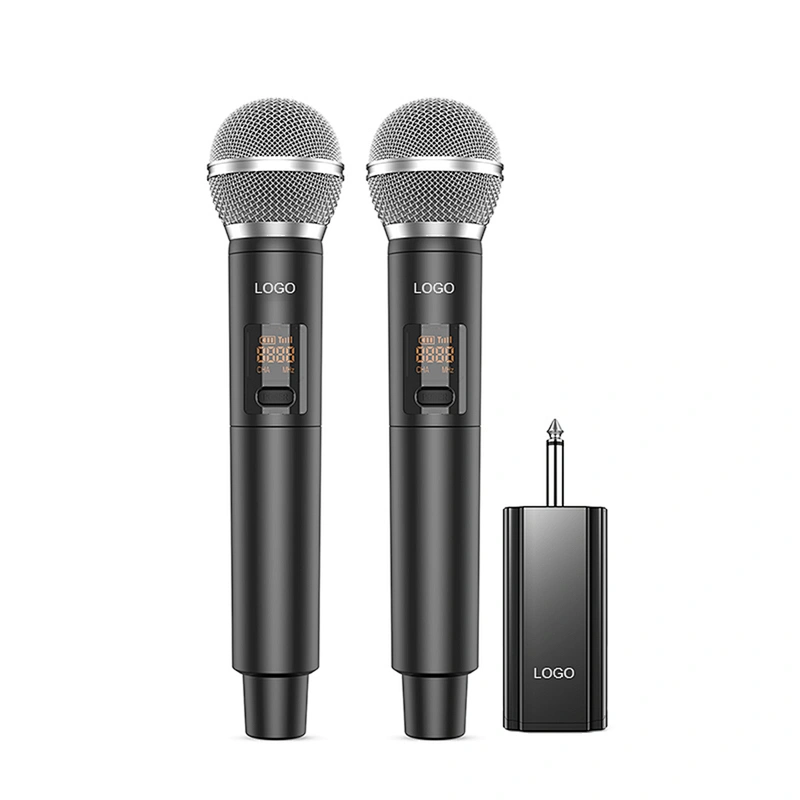 Portable Cordless UHF Microphone Set With Receiver Multi-functional Dual Wireless Dynamic Handheld Microphone Kit For Speakers