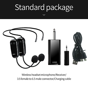 Dual Hands-free Wireless UHF Headset Condenser Microphone Receiver Set Headphone UHF Earpiece Mic and Speaker Microphone
