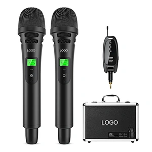 Dynamic Aluminium Shell UHF Dual Wireless Two Mic Connection Handheld Acoustic Microphone with Wireless Receiver