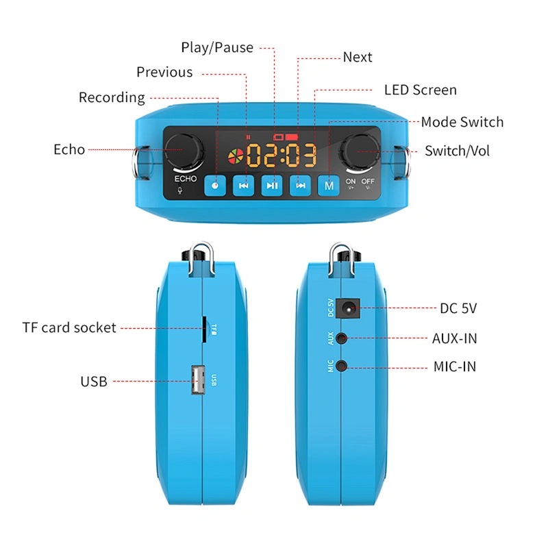 Portable Bluetooth 5.0 Speaker with Headset Wireless Microphone Rechargeable Teaching UHF Voice Amplifier HiFi Recording