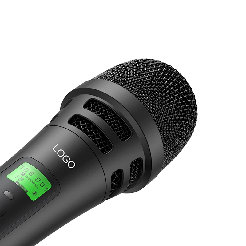 Dynamic Aluminium Shell UHF Dual Wireless Two Mic Connection Handheld Acoustic Microphone with Wireless Receiver