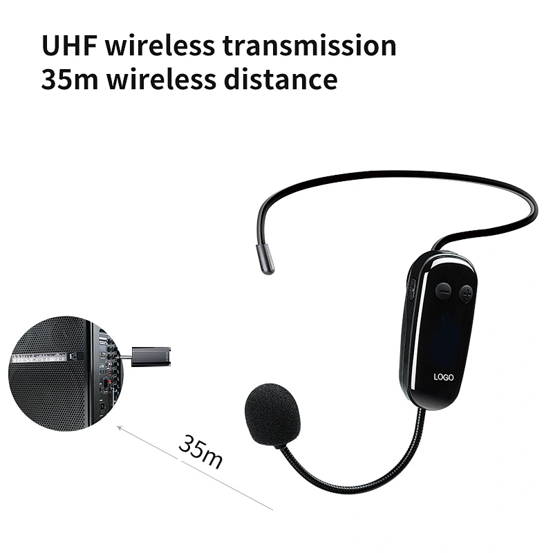 Dual Hands-free Wireless UHF Headset Condenser Microphone Receiver Set Headphone UHF Earpiece Mic and Speaker Microphone