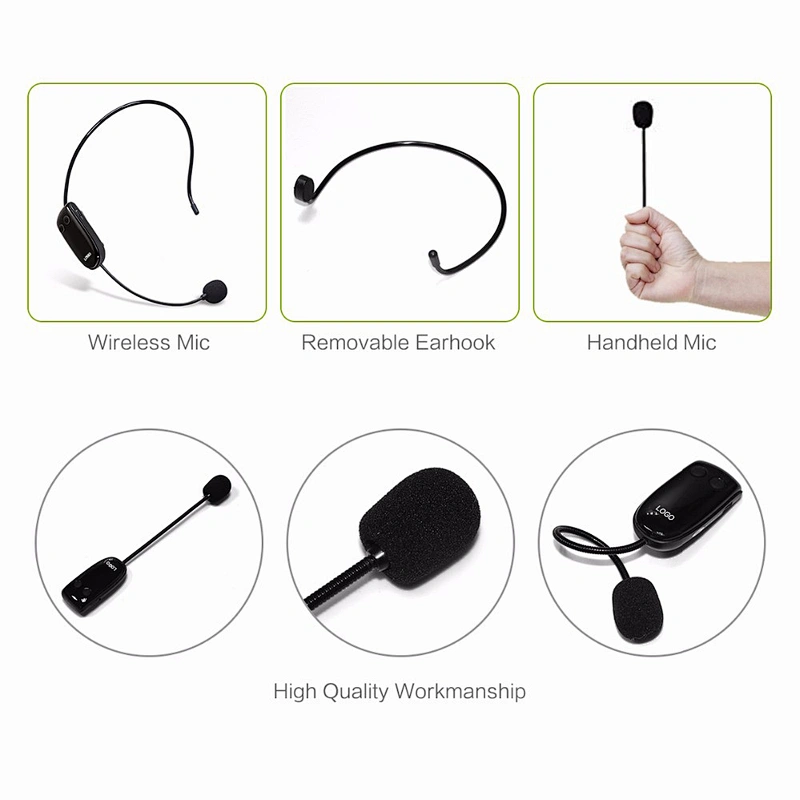 30m Wireless Distance UHF Technology Portable Headset Wireless Microphone with 3.5mm and 6.5mm Connector for Audio Equipment