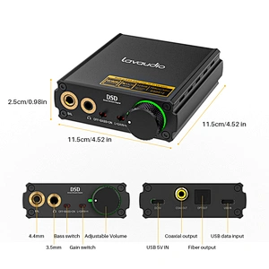 1Mii DS400 DAC/Amplifier Stereo Headphone Combo Supports 768K/32Bit and Native DSD512, Hi-Res Hi-Fi for PC Headphone Out/3.5/4.4 mm/Coaxial/Optical Out Windows/Android/iOS Compatible