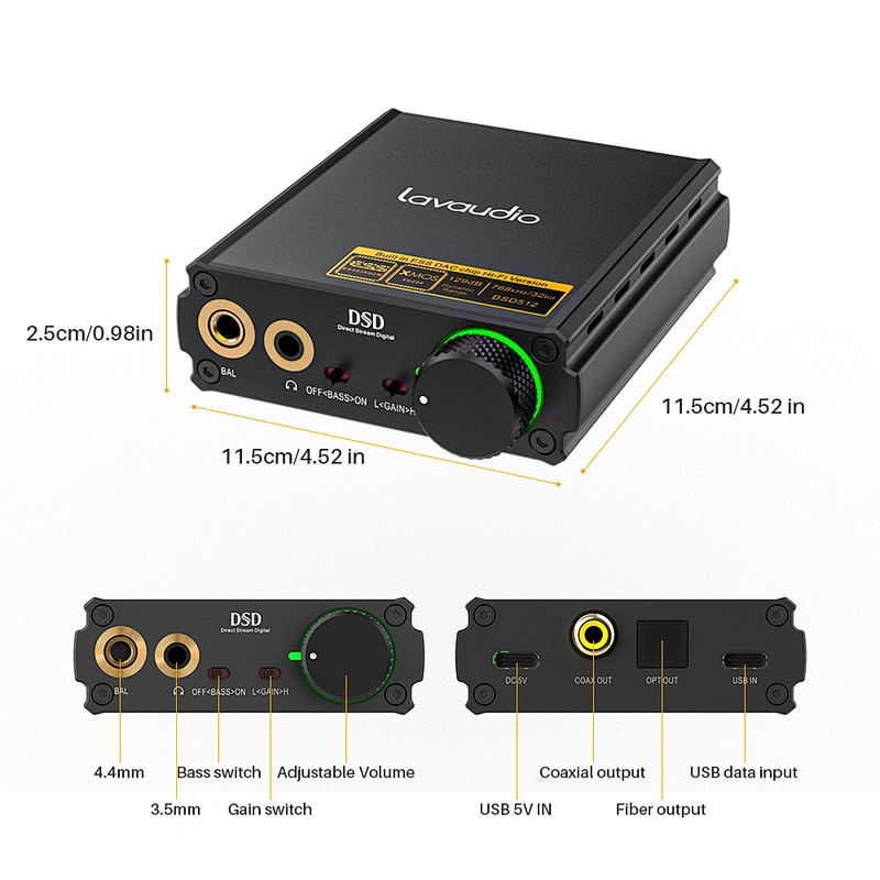 1Mii DS400 DAC/Amplifier Stereo Headphone Combo Supports 768K/32Bit and Native DSD512, Hi-Res Hi-Fi for PC Headphone Out/3.5/4.4 mm/Coaxial/Optical Out Windows/Android/iOS Compatible