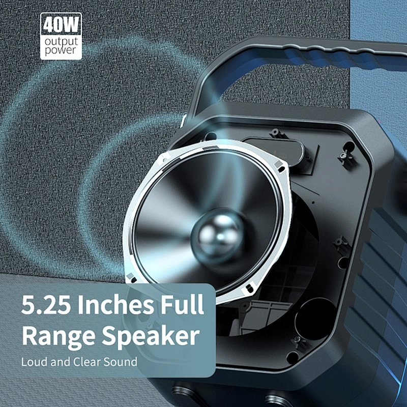 40W Big Power 5.25 Inch Full Range Speaker with Hand-held Microphone UHF Wireless Acoustic Bluetooth 5.0 Speakers for Party