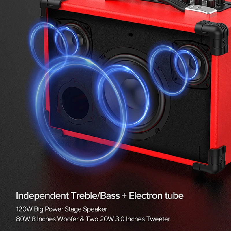 Audio Speaker Rechargeable 10000mAh Wooden Case PA Speaker 120 Watts Powerful Wireless Outdoor Speaker System