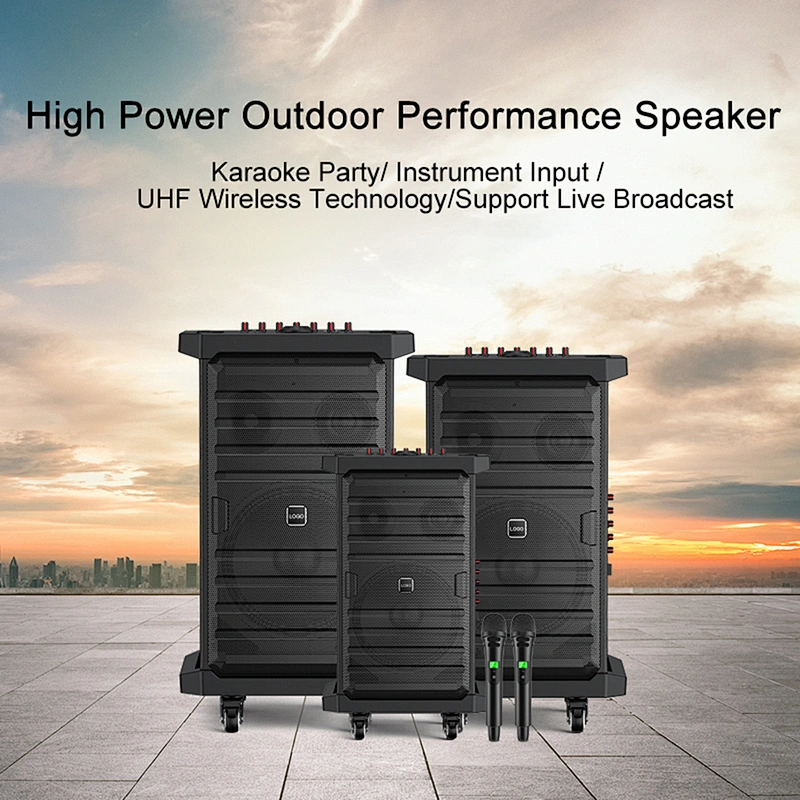 Big Power 150W Trolley Wheeled Big Rechargeable Powerful UHF Dual Wireless Speaker Supermarket Speaker Public