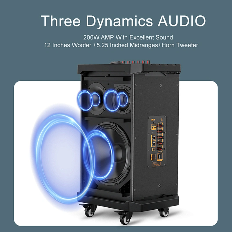 200W Big Rechargeable Powerful UHF Dual Wireless Instrument Trolley Speaker Active Outdoor Portable Karaoke Speaker