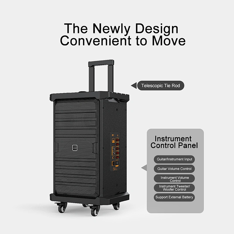 Big Power 150W Trolley Wheeled Big Rechargeable Powerful UHF Dual Wireless Speaker Supermarket Speaker Public