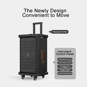 200W Big Rechargeable Powerful UHF Dual Wireless Instrument Trolley Speaker Active Outdoor Portable Karaoke Speaker