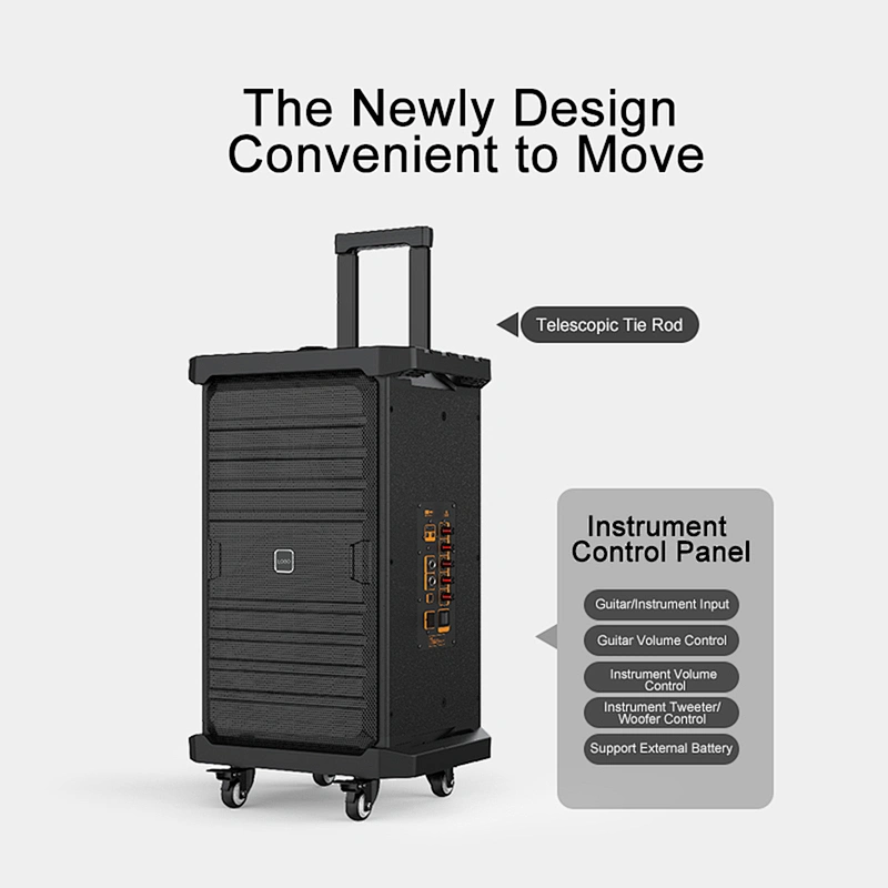 200W Big Rechargeable Powerful UHF Dual Wireless Instrument Trolley Speaker Active Outdoor Portable Karaoke Speaker