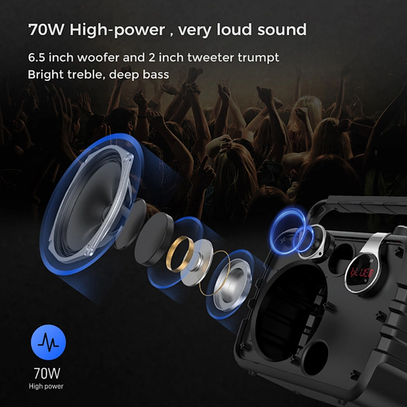 Outdoor Usage Big 70W Portable TWS Function Karaoke UHF Wireless Speaker With MIC