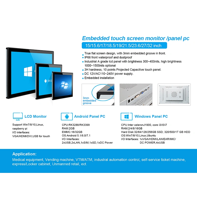 Bestview embedded new design ip66 15.6 inch industrial open frame lcd monitor tablet touch screens