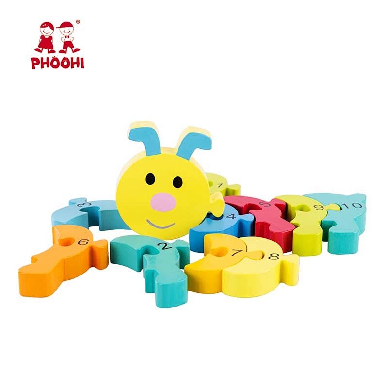 Montessori caterpillar children number educational toy wooden jigsaw puzzle for kids