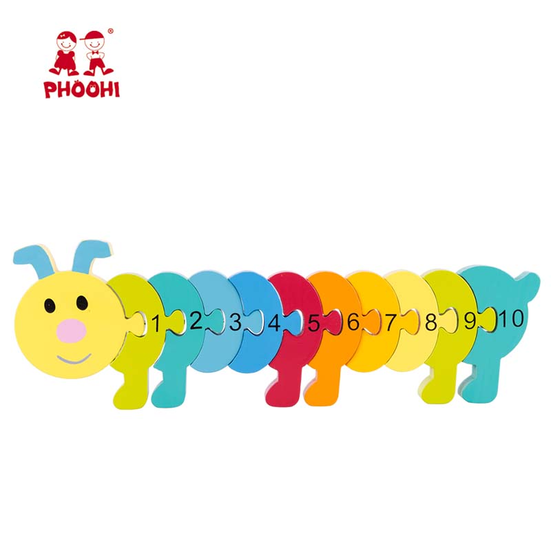 Montessori caterpillar children number educational toy wooden jigsaw puzzle for kids