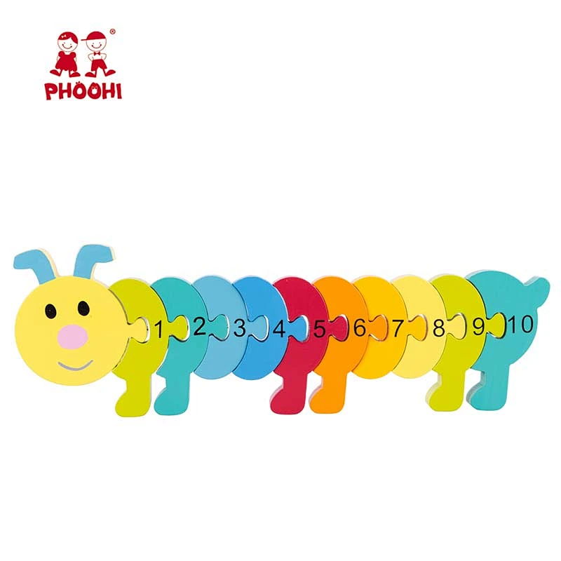 Montessori caterpillar children number educational toy wooden jigsaw puzzle for kids