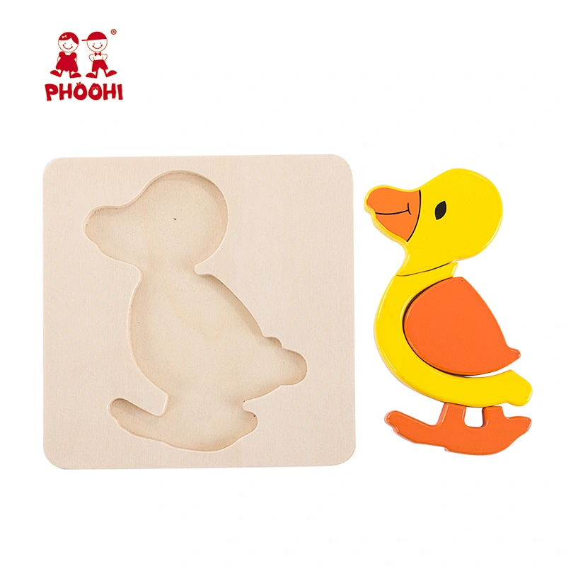 Simple educational toy kids duck animal shape wooden children puzzle for toddler 1+